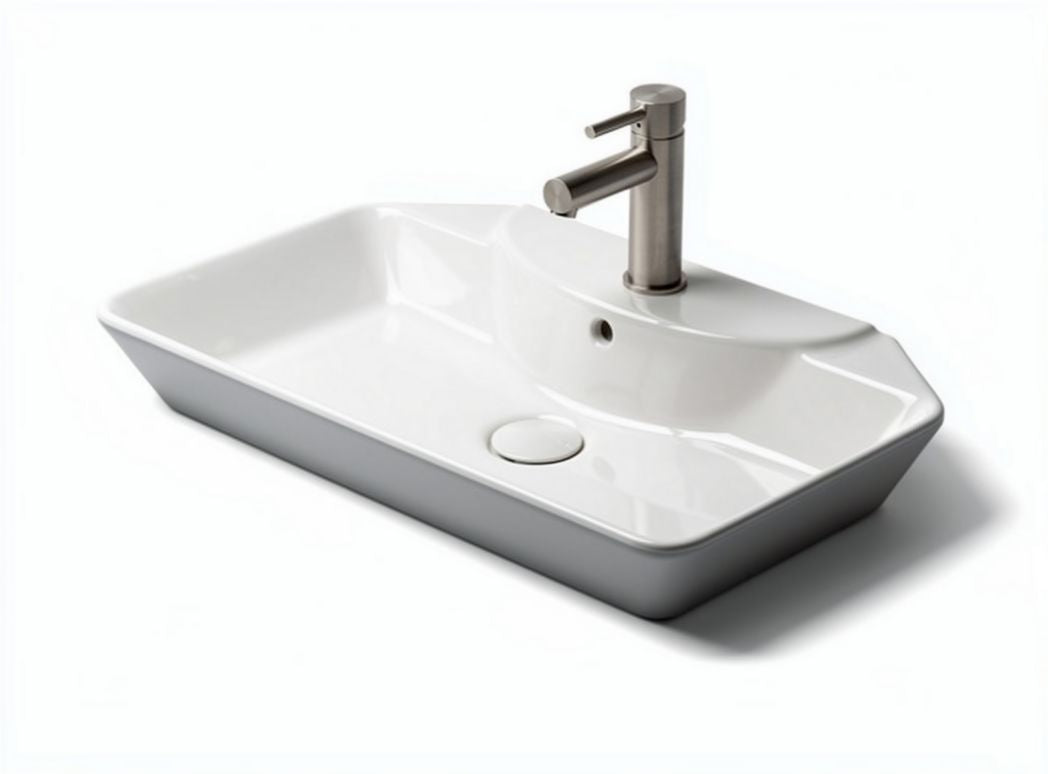 Lavabo rettangolare in ceramica bianca con rubinetto in acciaio inox 60 x 40 x 15cm