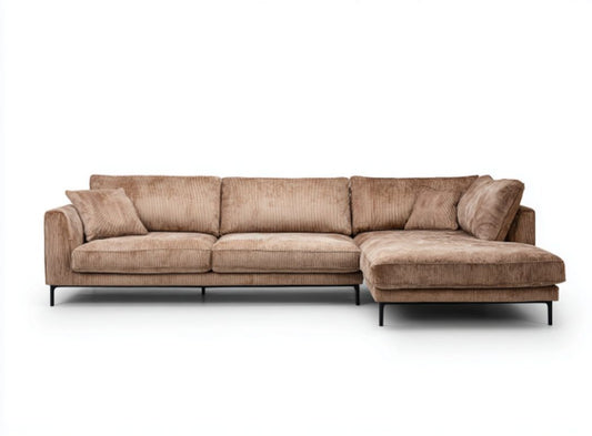 Divano angolare in tessuto grigio con poggiareni e cuscini inclusi 240 x 180 x 90cm