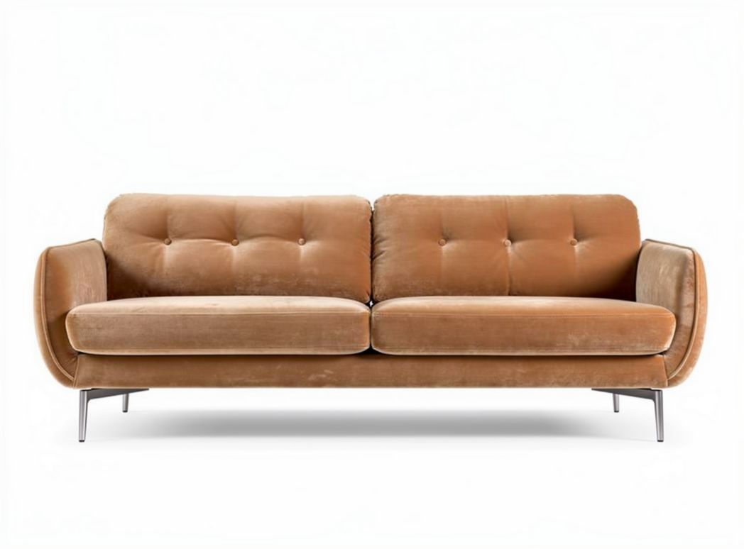 Divano in velluto marrone con struttura in metallo 200 x 90 x 85cm