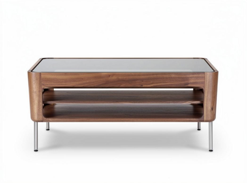 Tavolino da caffè in legno di noce con ripiani in vetro 120 x 60 x 45cm