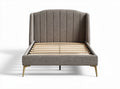 Letto matrimoniale in tessuto grigio con testata imbottita e rete a doghe 200 x 160 x 100cm
