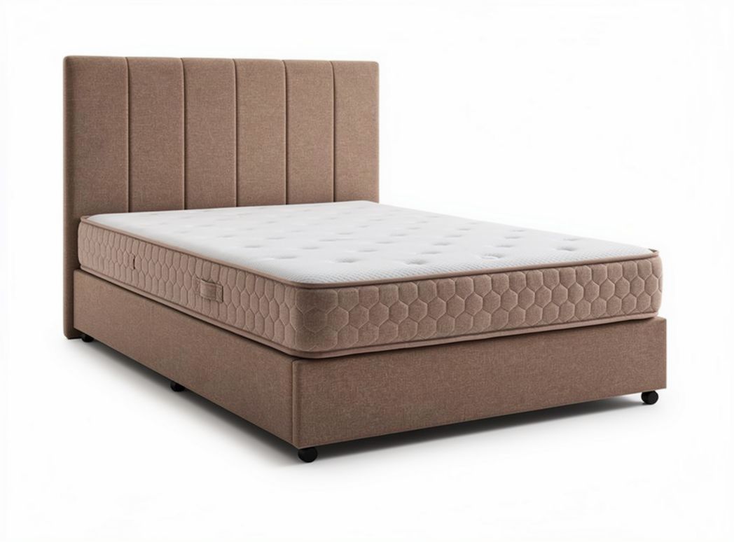 Letto matrimoniale con rete a doghe in legno colore beige 200 x 160 x 50cm