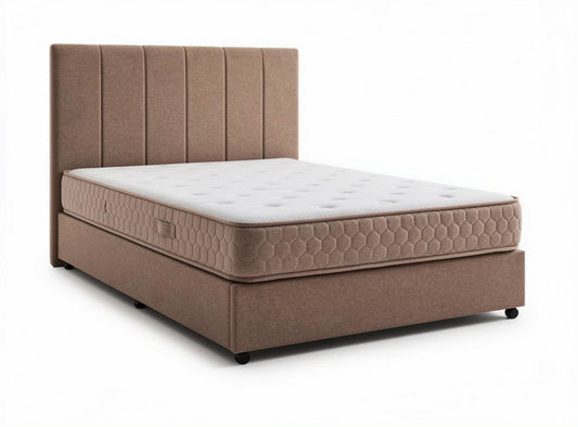 Letto matrimoniale con rete a doghe in legno colore beige 200 x 160 x 50cm