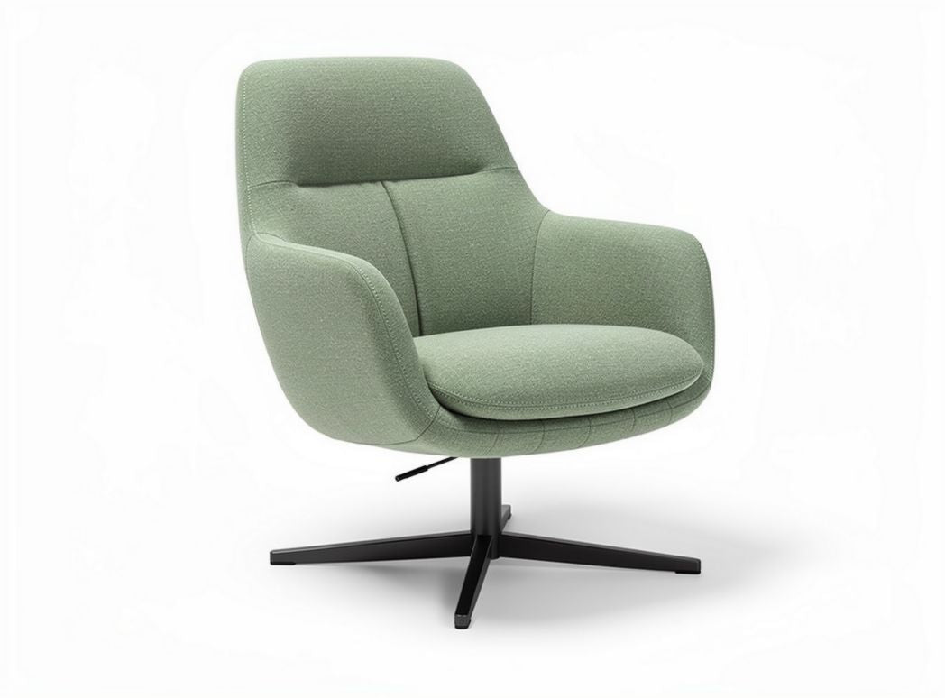 Poltrona girevole con rivestimento in tessuto verde e base nera 80 x 80 x 90cm