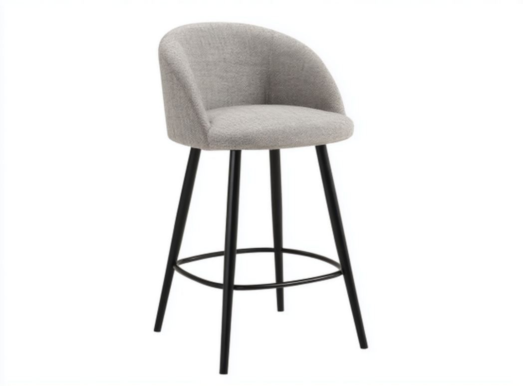 Sgabello da bar in tessuto grigio con gambe in legno e acciaio 40 x 40 x 100cm