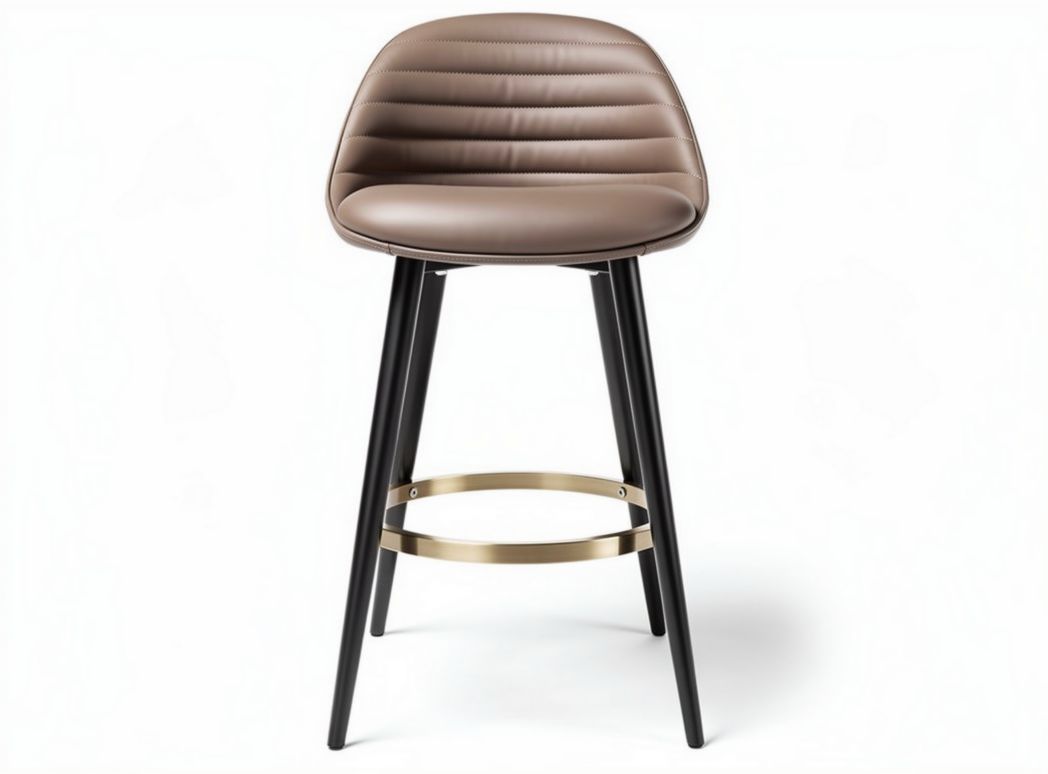 Sgabello da bar in pelle marrone con struttura nera e dettagli dorati 45 x 45 x 100cm