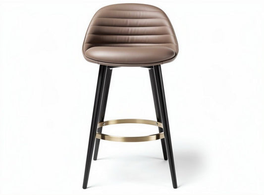 Sgabello da bar in pelle marrone con struttura nera e dettagli dorati 45 x 45 x 100cm