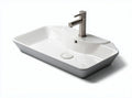 Lavabo rettangolare in ceramica bianca con rubinetto in acciaio inox 60 x 40 x 15cm
