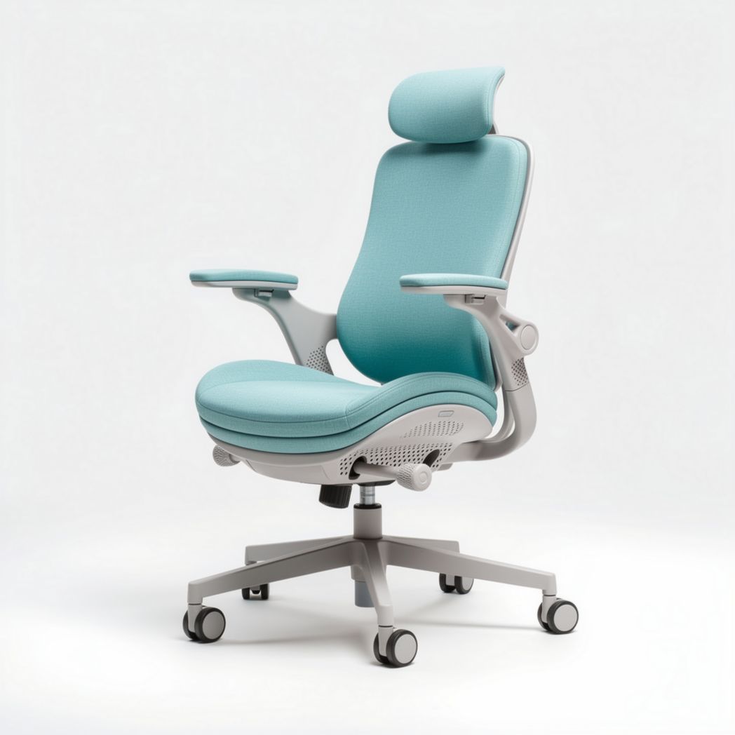 Sedia da ufficio ergonomica blu con supporto per la testa e ruote 55 x 70 x 120cm