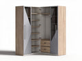 Armadio angolare in legno e vetro con ripiani e cassetti 120 x 80 x 200cm
