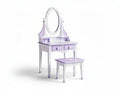 Tolettiera con specchio e sgabello in legno color lavanda 80 x 40 x 130cm