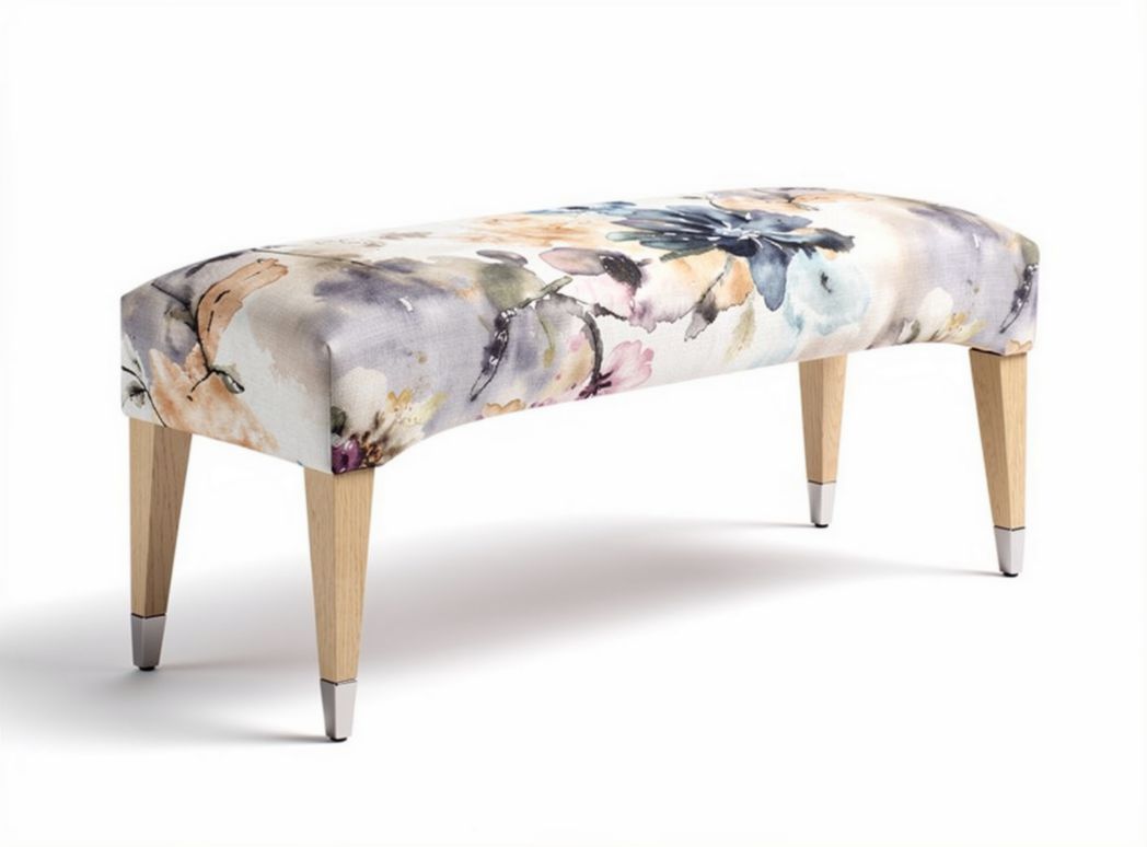 panca imbottita in tessuto floreale 100 x 40 x 45cm con gambe in legno