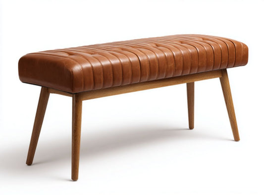 Panca imbottita in tessuto marrone con struttura in metallo nero 100 x 40 x 45cm